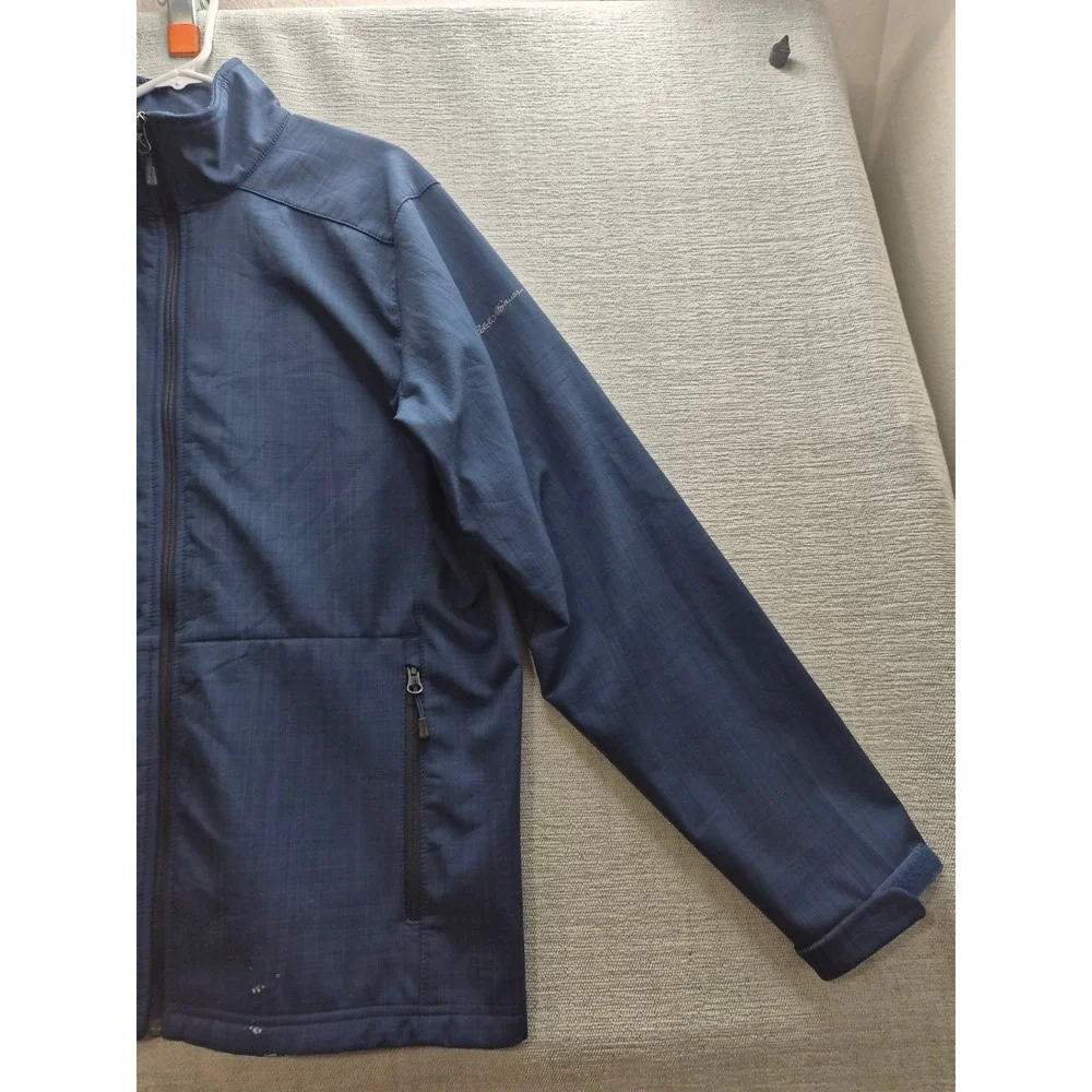 Eddie Bauer Shaded Crosshatch Soft Shell Jacket Mens Large Blue Fleece Lined